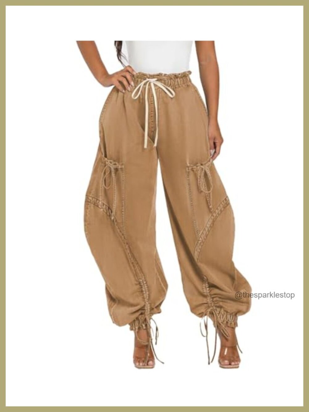Y2K Drawstring Cargo Parachute Jeans Women High Rise Ankle Tie Baggy